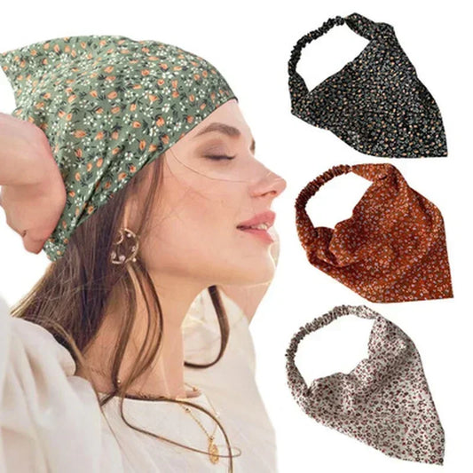 Floral Geometric Triangular Headscarf – Multifunctional Hair Wrap, Wrist Scarf & Kerchief