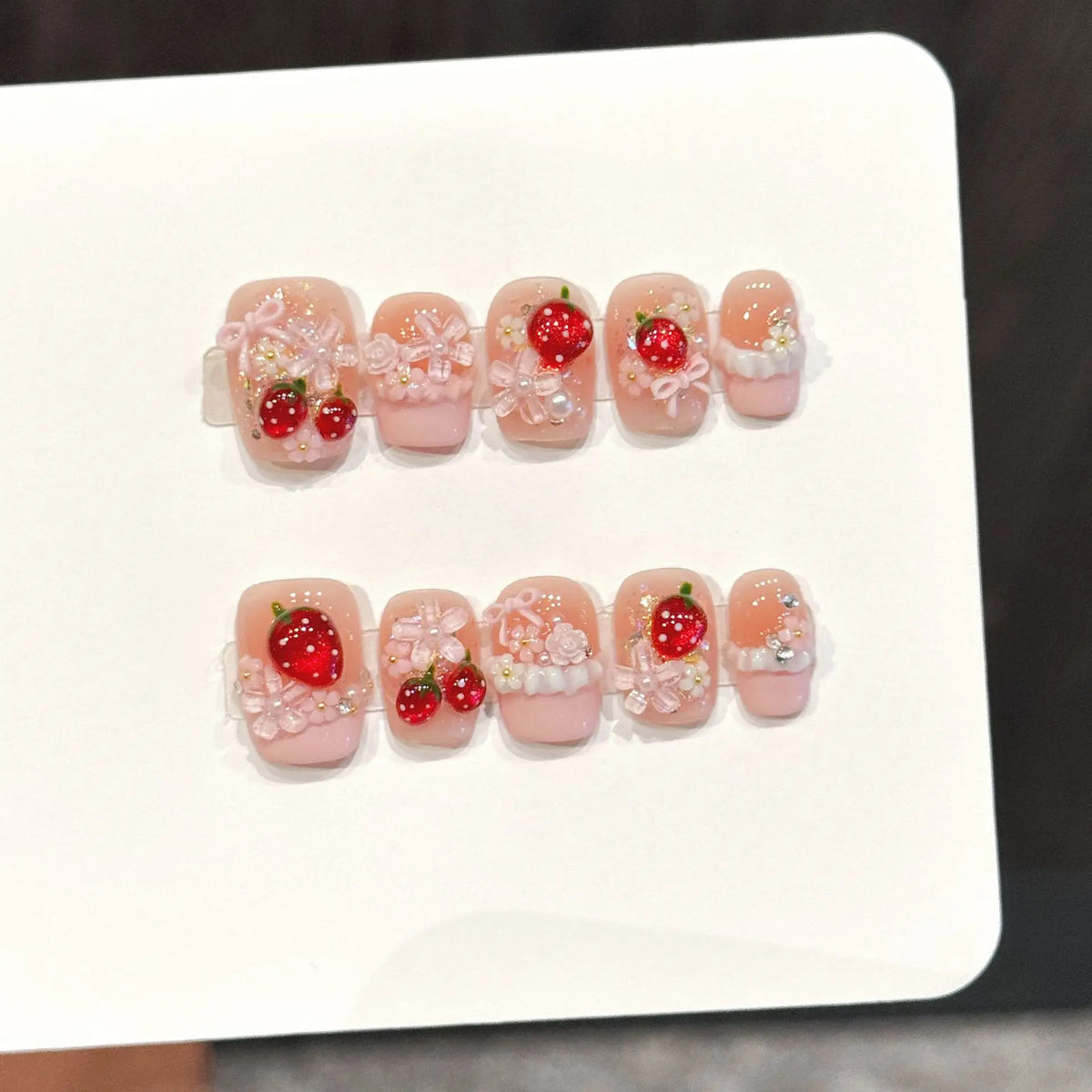 Pink Cat-Eye Press-On Nails – Medium Ballerina Bow Designs, 10 Pieces
