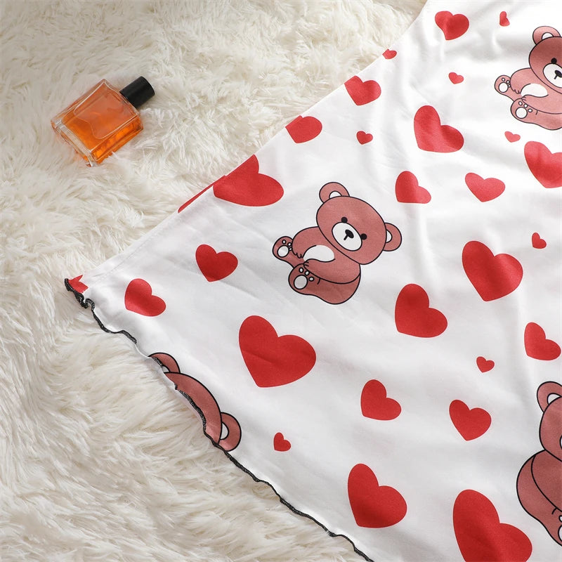 Butterfly Print Satin Sleep Dress — Spaghetti Strap Mini Nightgown