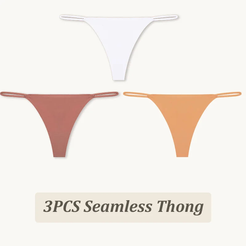3-Pack Seamless Ice Silk Thong Panties – Low-Rise Flexible Underwear for Women (XS–XL, 25 Color Sets)