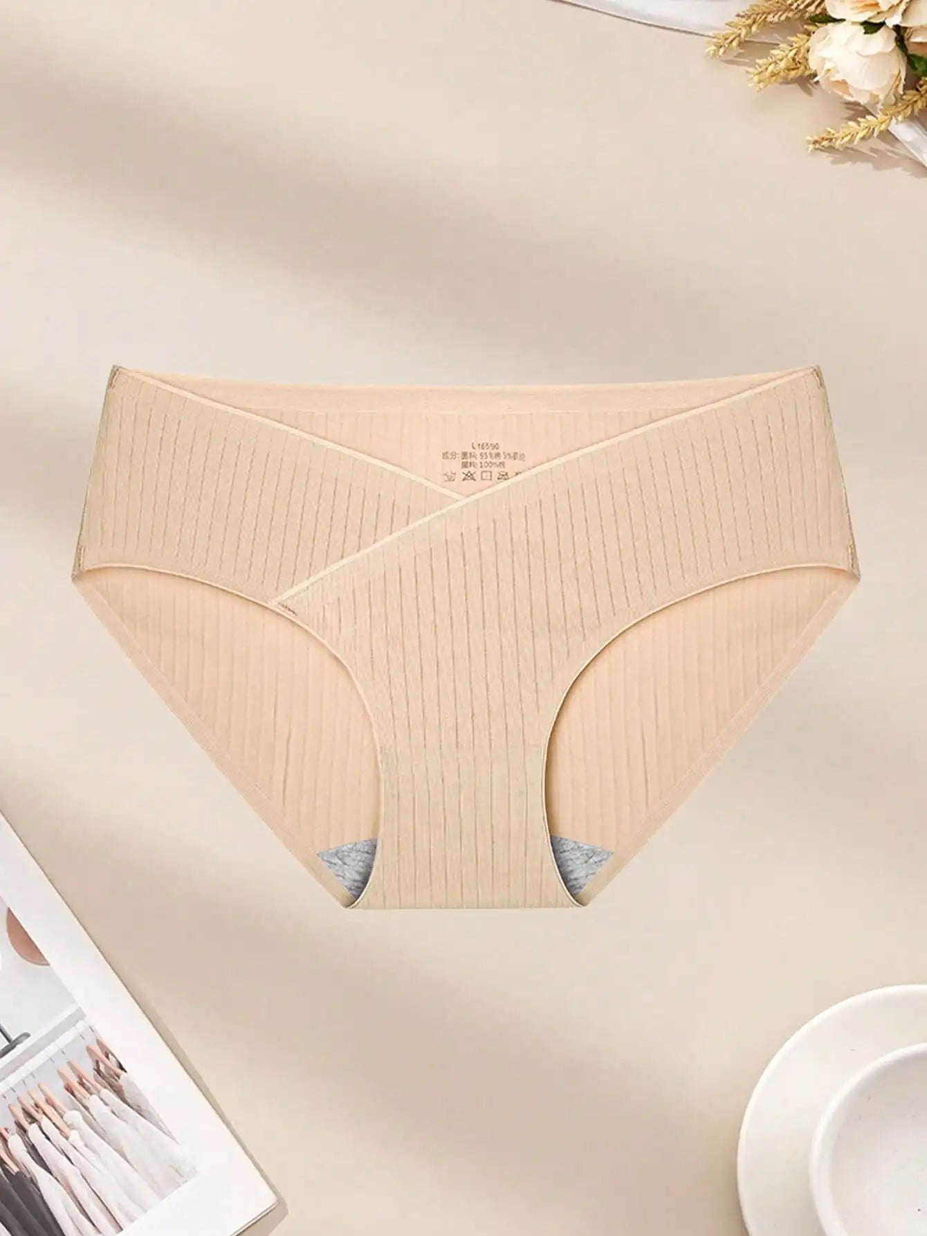 3Pcs Ribbed Cotton Maternity Underwear Low Rise V Waist  Soft Pregnancy Briefs , Ideal Summer Daily Wear Maternity Panties
