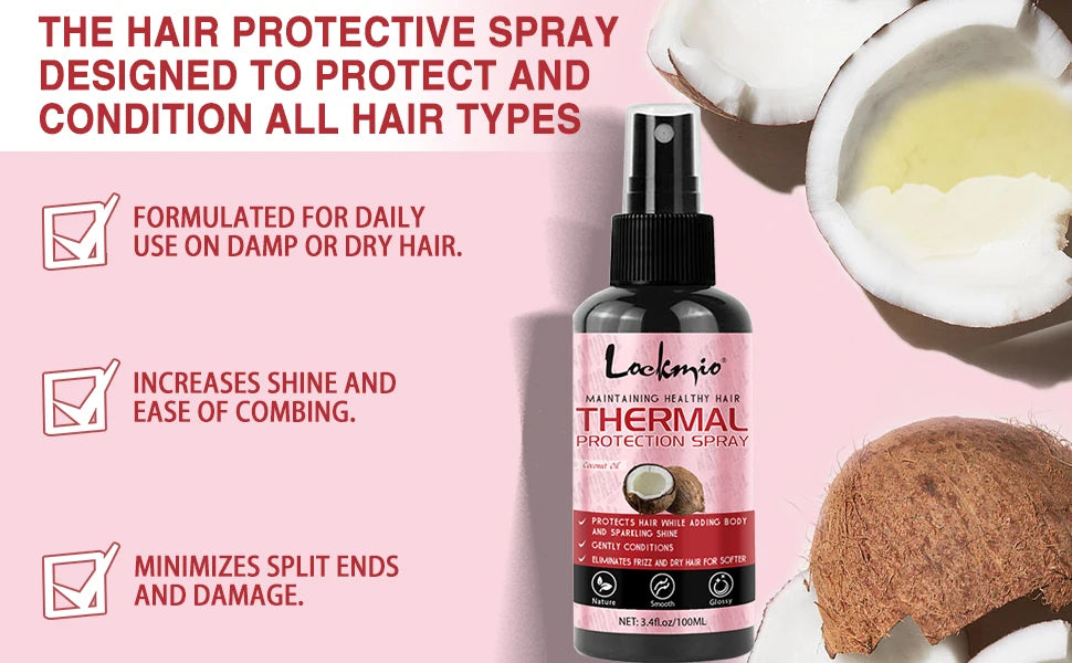 Lockmio Heat Protectant Spray for Hair – UV & Thermal Protection, Moisturizing & Shine Boost (100ml)