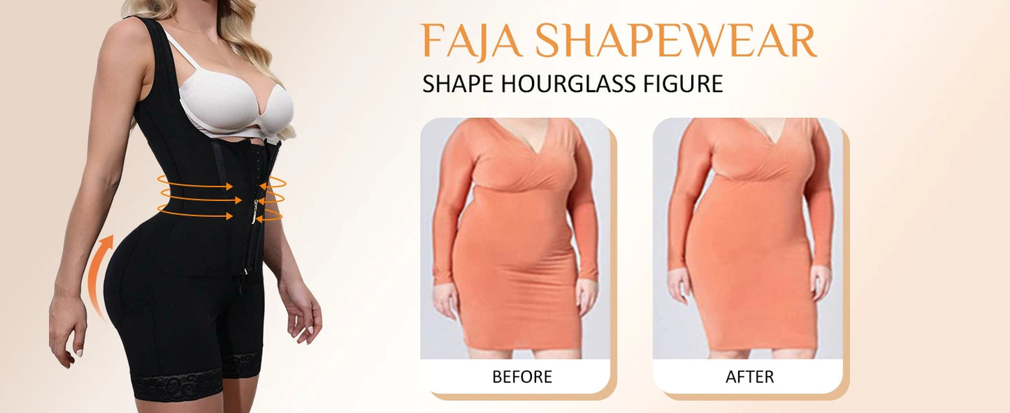 Lace-Trimmed Shapewear Bodysuit – Tummy Control Corset with Adjustable Straps & Zipper