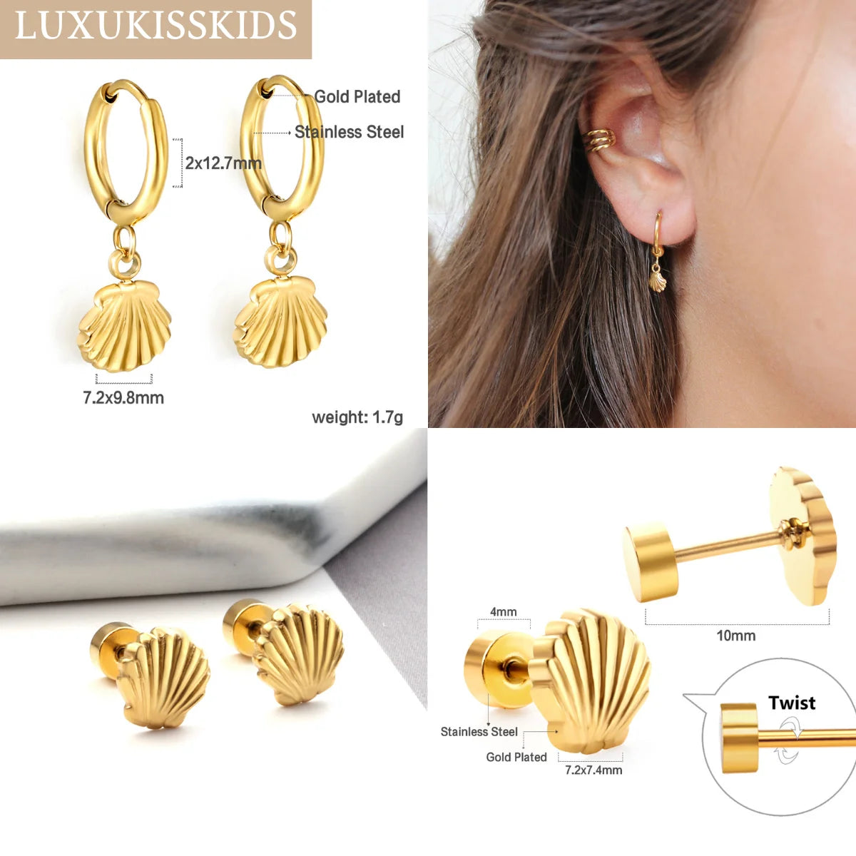 Shell Jewelry Set – 18K Gold-Plated Stainless Steel Necklace, Earrings & Bracelet for Women