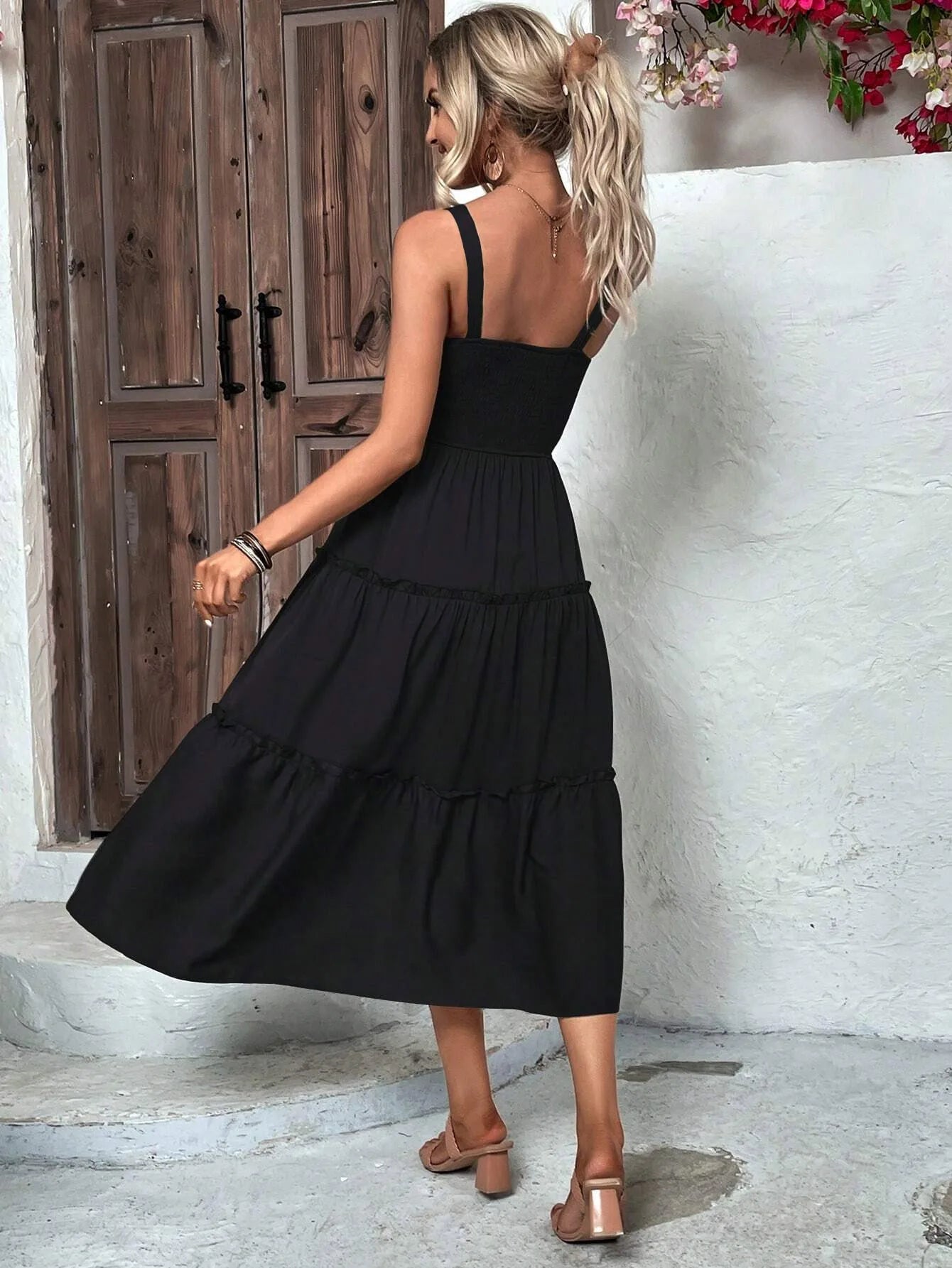 Women's Ruched Bust Ruffle Hem Sleeveless Slip Dress - Summer Sexy Bodycon Tube Strap Dress for Party Beachwear