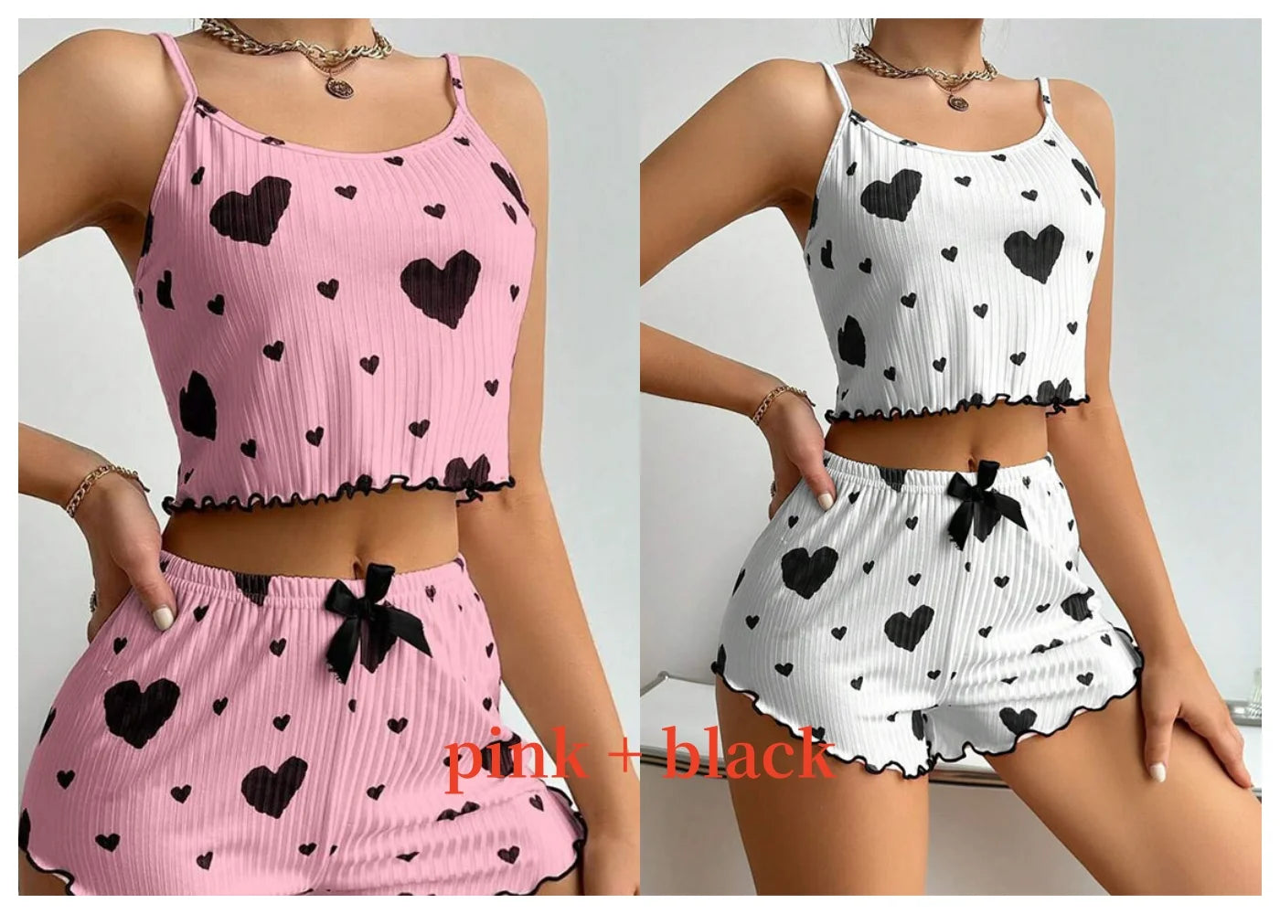 Spaghetti Strap Tank Top & Shorts Pajama Set – Geometric Print, Knit | Women's Summer Sleepwear (1pc or 2pcs)