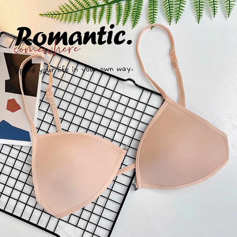 Triangle Cup Front-Closure Bralette — Seamless Wire-Free Cross-Back Bra