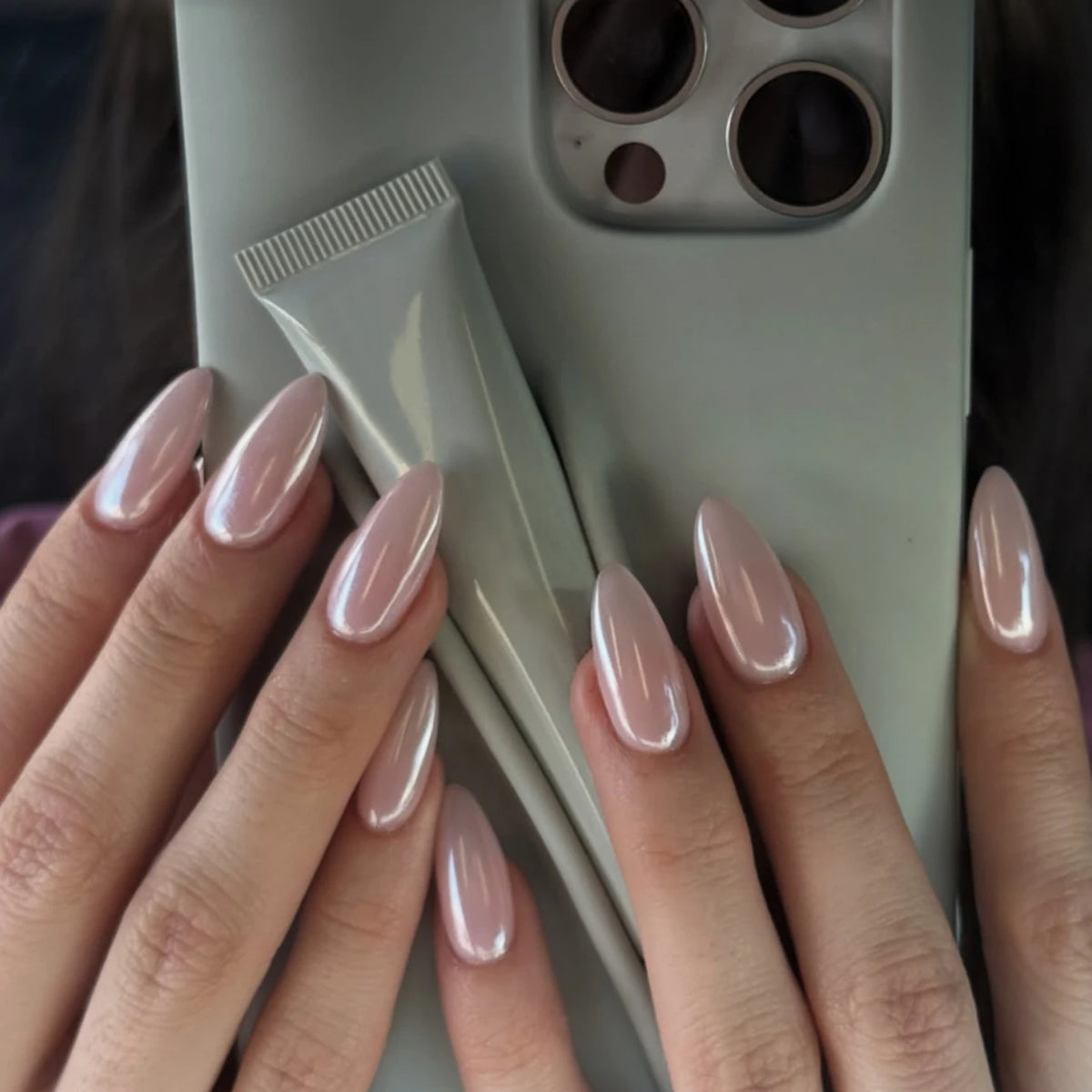 Short Blush Pink Press-On Nails with Glue – Oval Designs, 24 Pieces