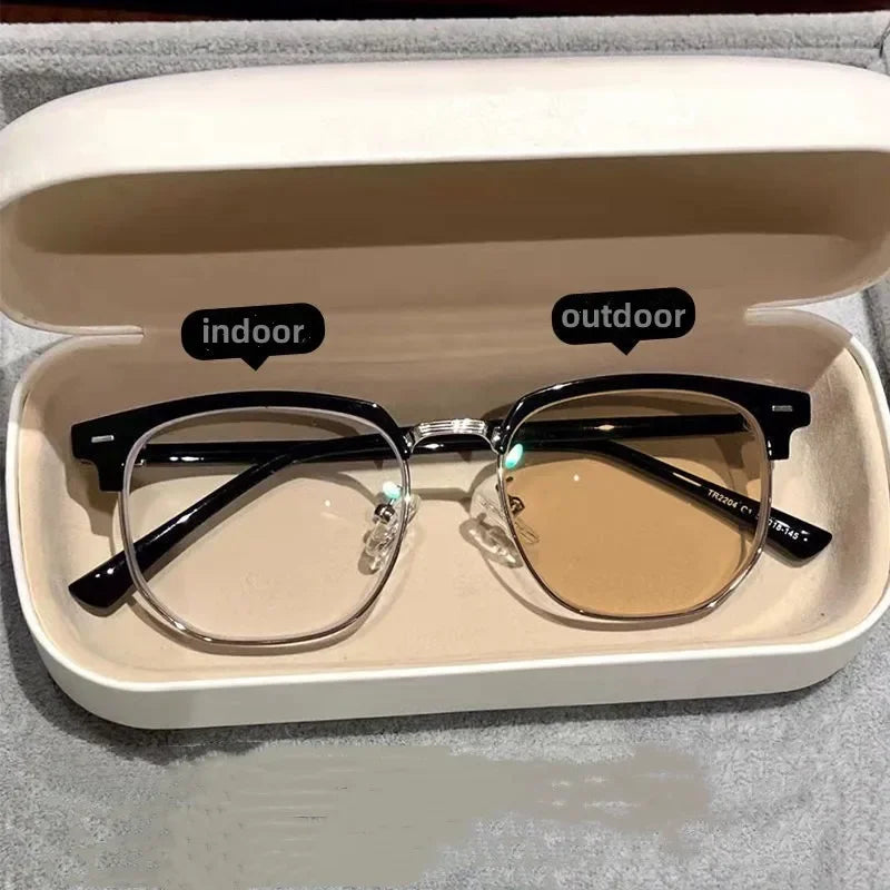 Square Metal Photochromic Glasses | Myopia Lens Options