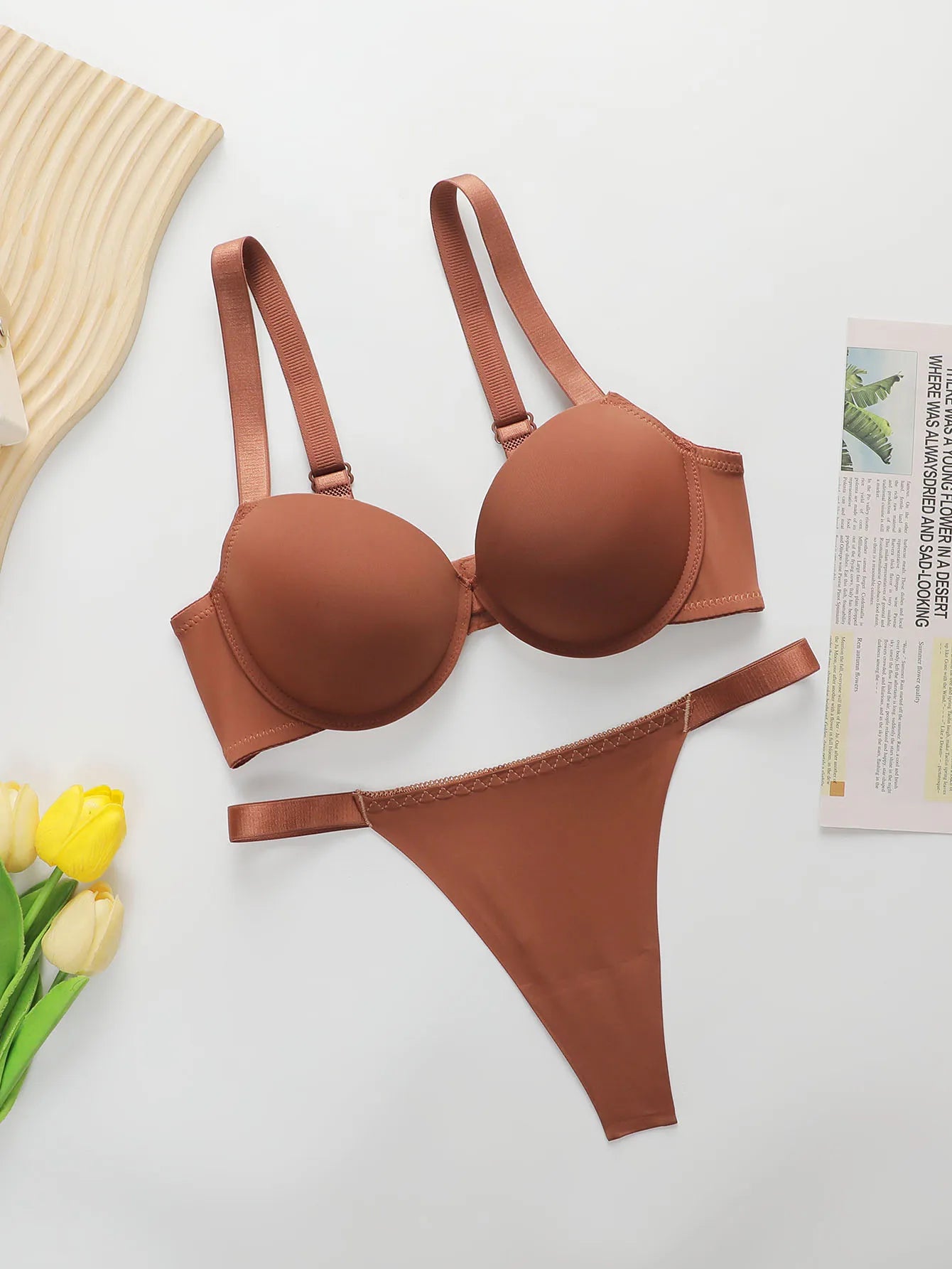 Letter Strap Push-Up Bra & Thong Set — Underwire Half Cup | Women's Sexy Lingerie