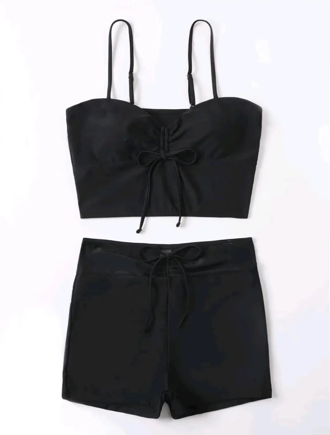 High Waist Shorts Bikini Set — Drawstring Top & Swim Shorts | Women's Swimwear
