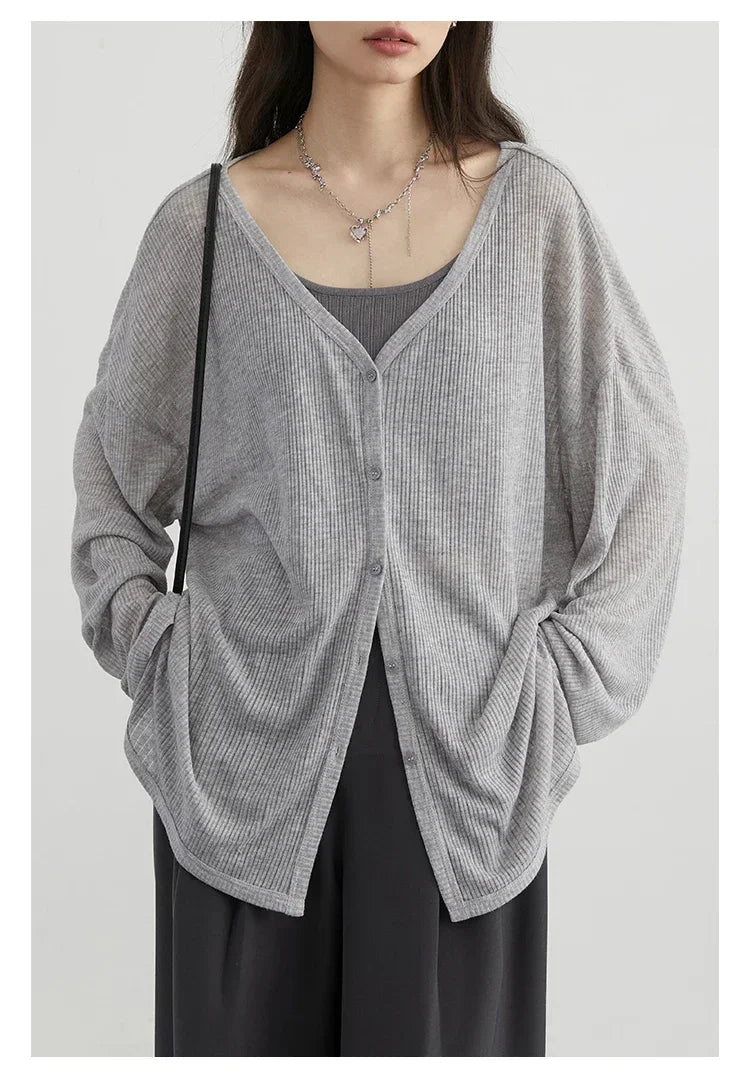 Lightweight V-Neck Button Cardigan — Sun Protection Knit | Women's Tops