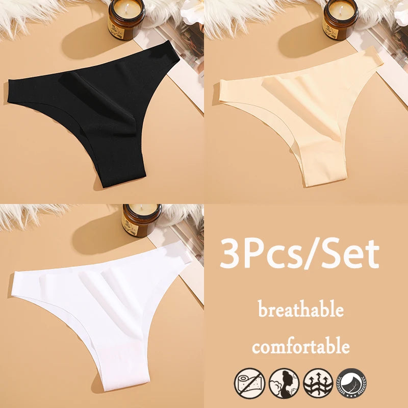 FINETOO 3Pcs/Set Ice Silk Seamless Underwear Low Waisted Brazilian Pants Breathable High Elasticity Lingerie Intimates Panties