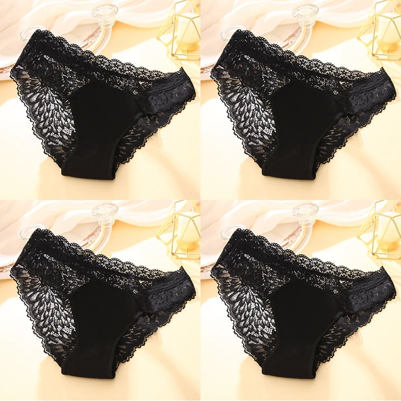 Women's Lace Back Briefs – 4-Piece Set | Sexy Hollow Out Cotton Underwear (S–XL)