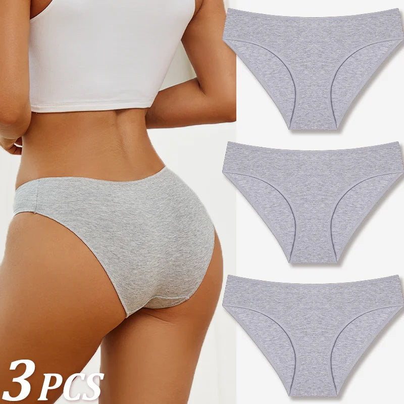 3-Pack Cotton Low-Rise Briefs – Breathable Lace-Trim Underwear for Women (S–XL, 20 Color Sets)