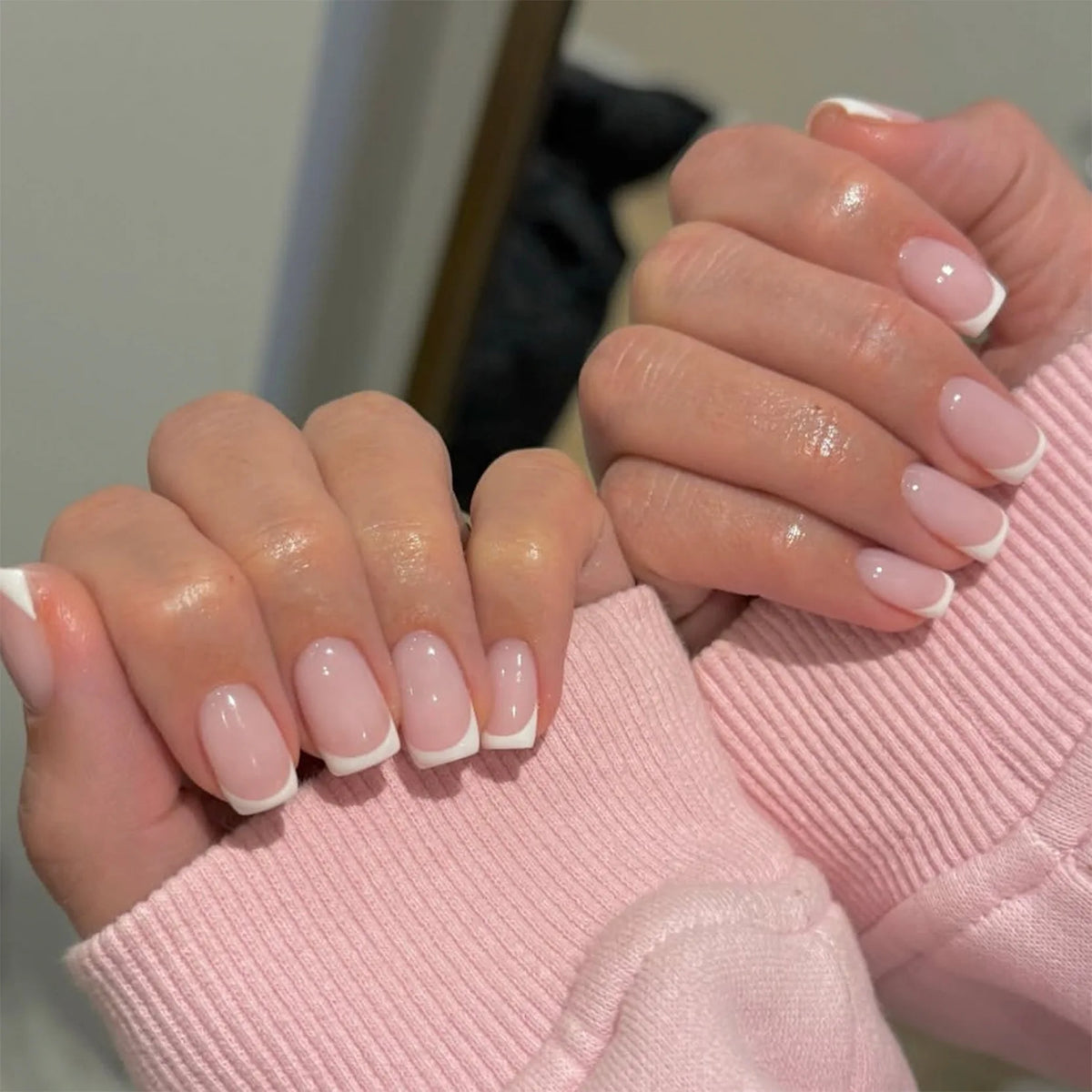 Nude Pink Short Square Press-On Nails - French & Gradient, 24 Pieces