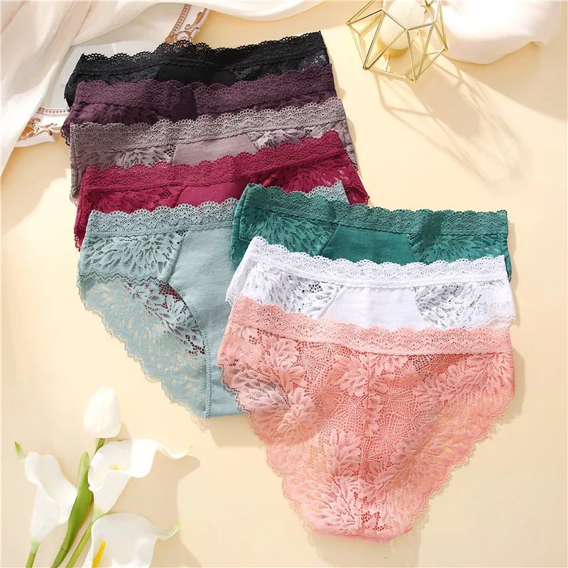 Women's Lace Back Briefs – 4-Piece Set | Sexy Hollow Out Cotton Underwear (S–XL)