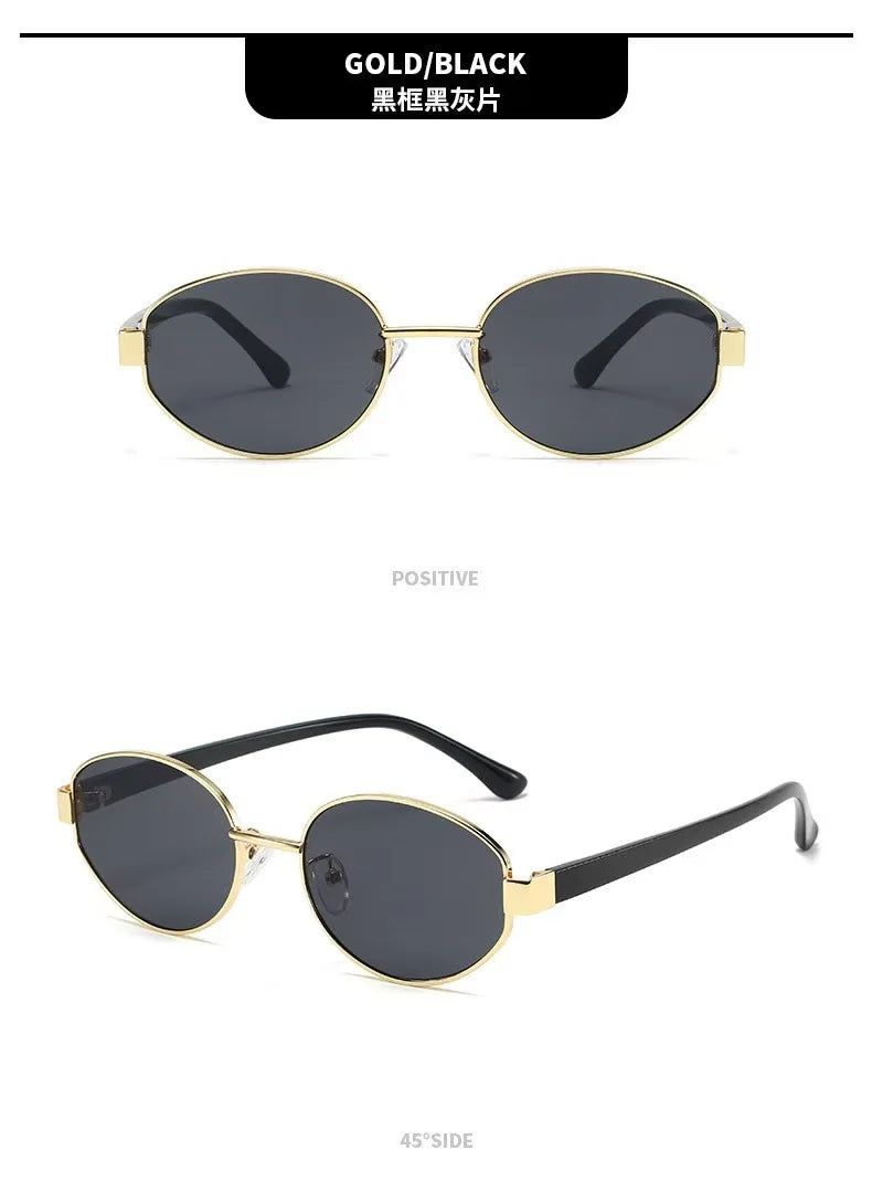 Oval Metal Myopia Sunglasses | Gold Black & Leopard