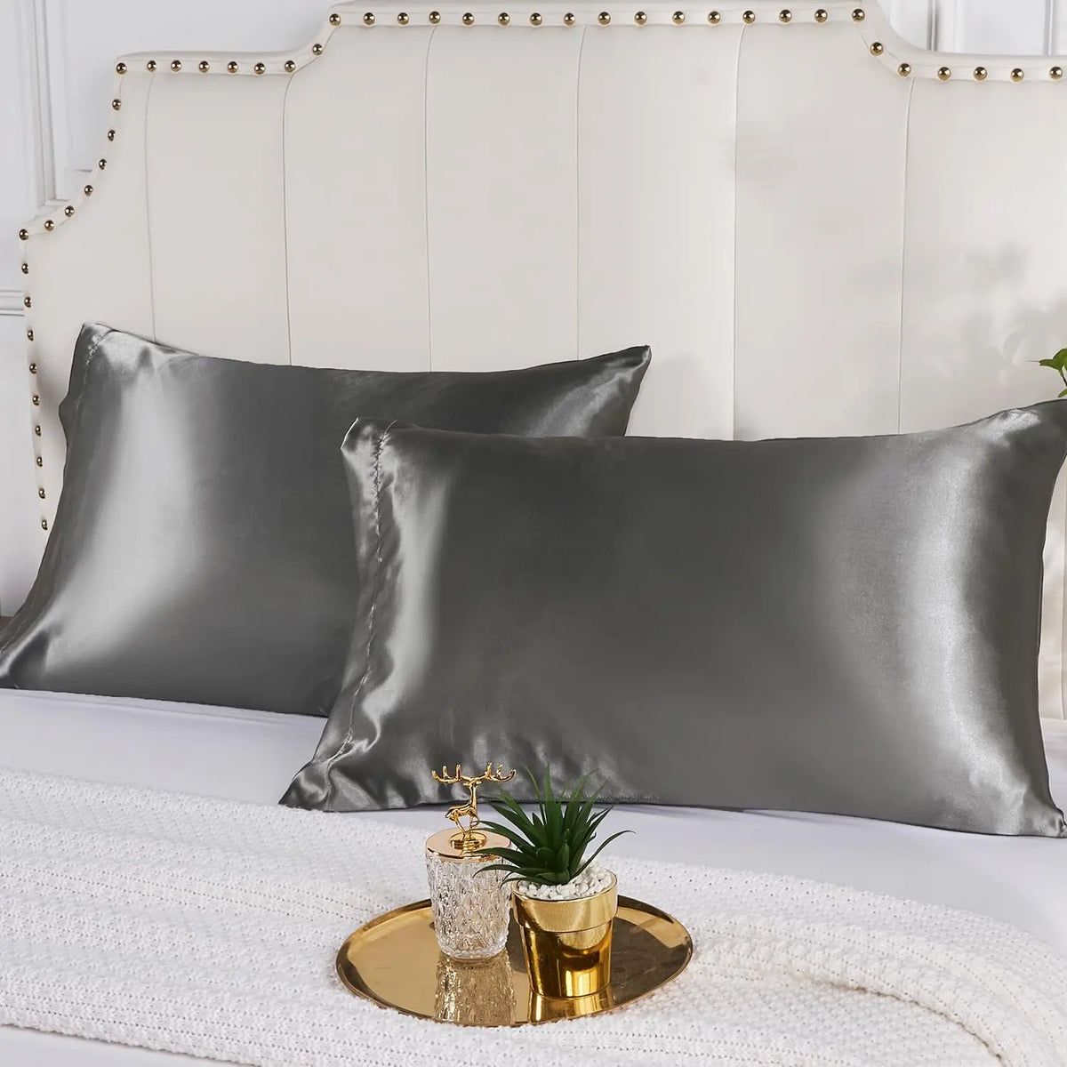2-Pack Satin Pillowcases with Hidden Zipper, USA Sizes