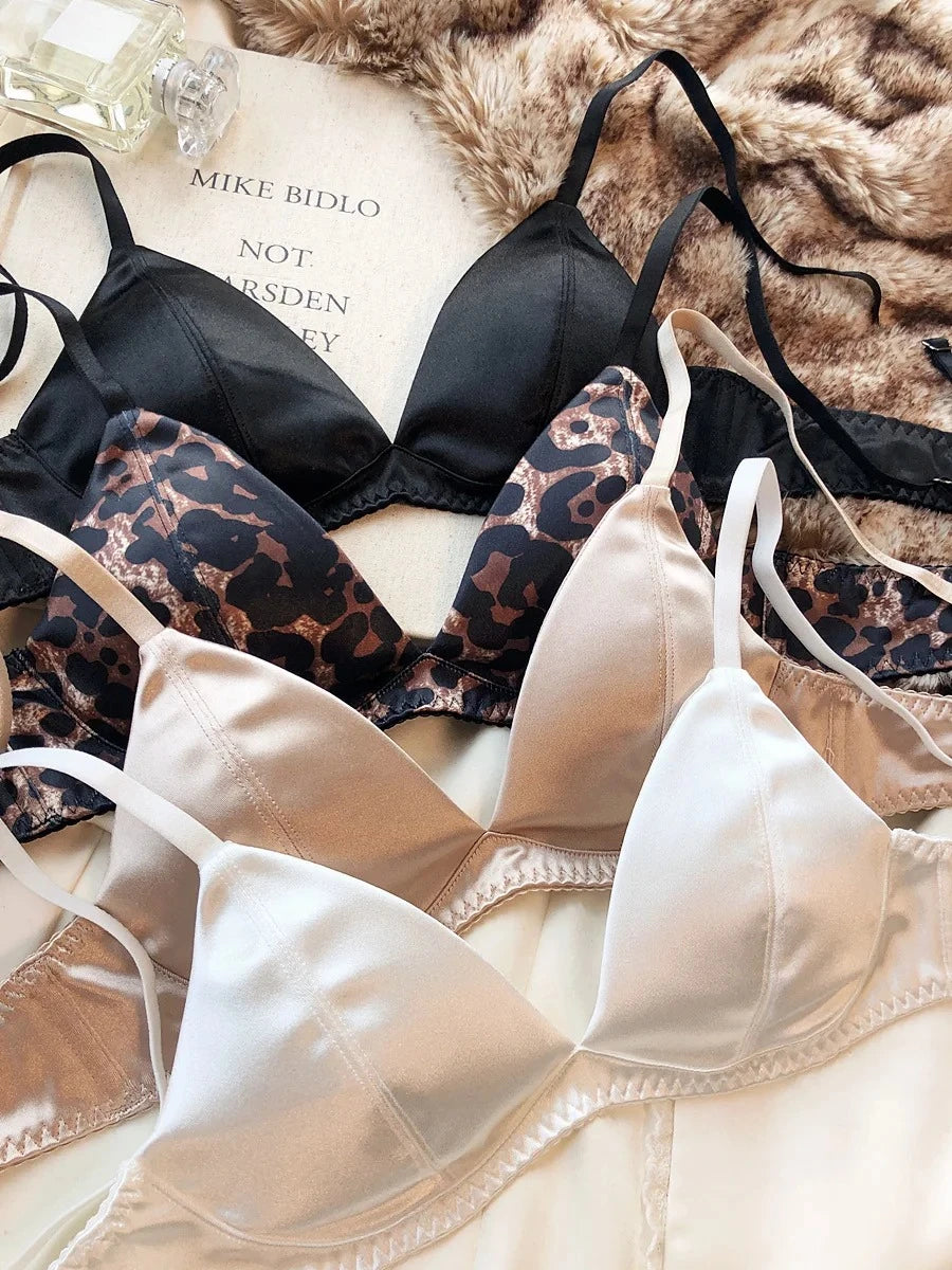 Women's Silken Triangle Bra & Thong Set – Wire-Free French Bralette Lingerie (S–XL)