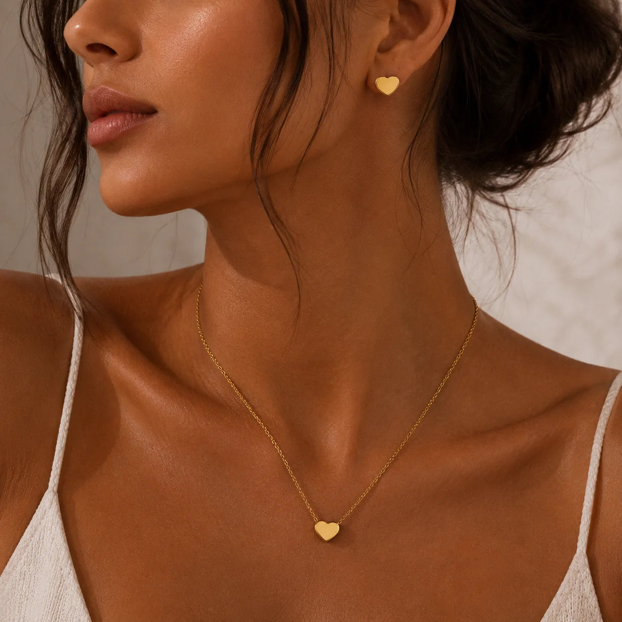 Cubic Heart Jewelry Set – 18K Gold-Plated Stainless Steel Necklace & Bracelet for Women