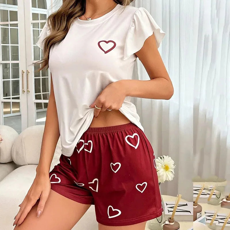Floral Short-Sleeve Pajama Set – Women’s Summer Sleepwear with Shorts (S–3XL)