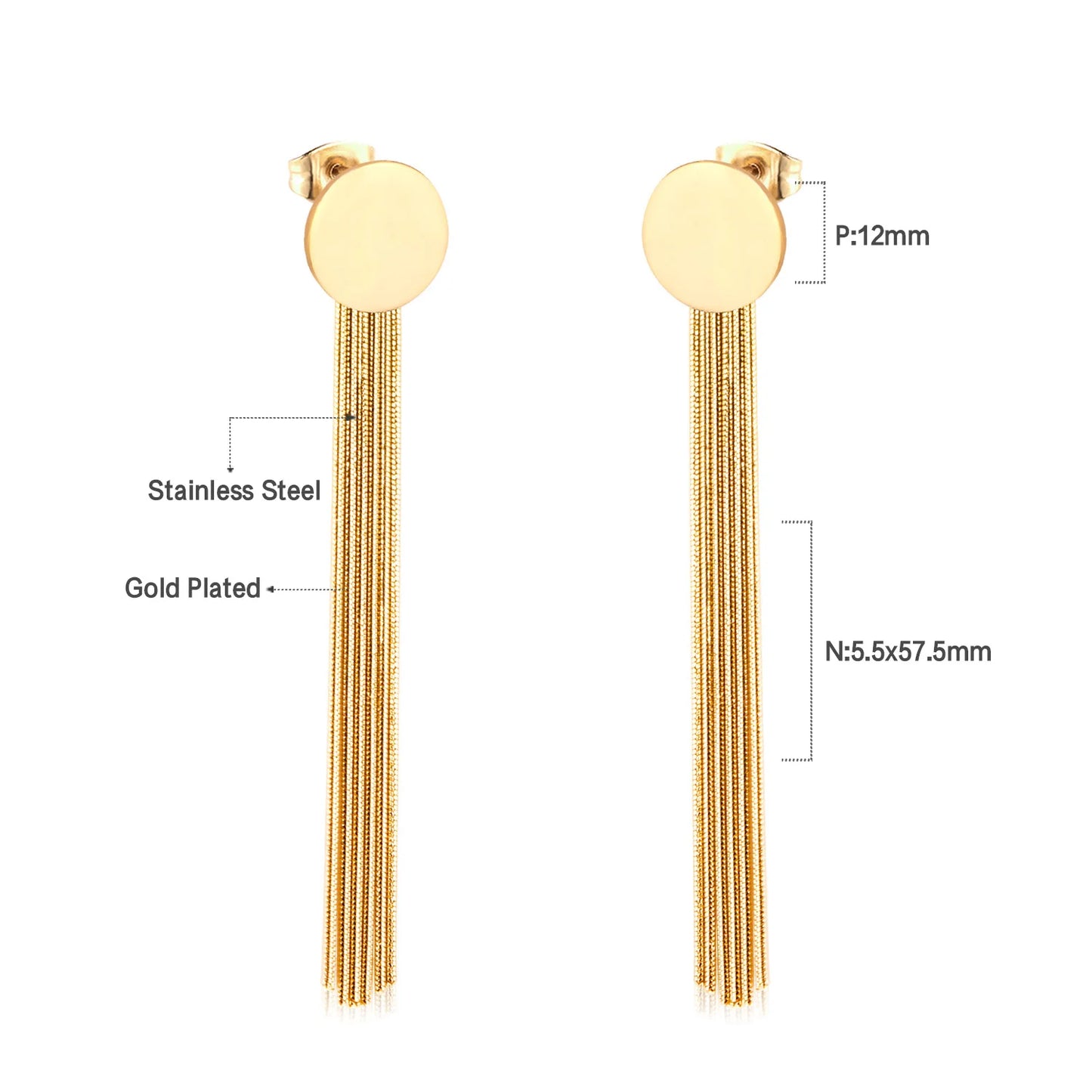 Long Tassel Drop Earrings – 18K Gold-Plated Stainless Steel Dangle Earrings for Women