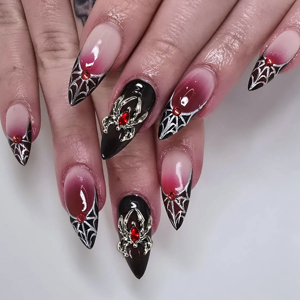 Short Almond Press-On Nails with Glue - Butterfly & Floral Glitter, 24 Pieces