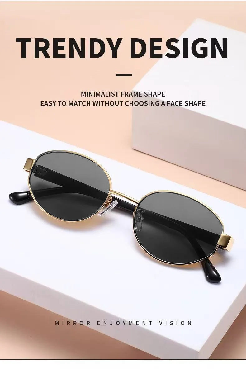 Oval Metal Myopia Sunglasses | Gold Black & Leopard