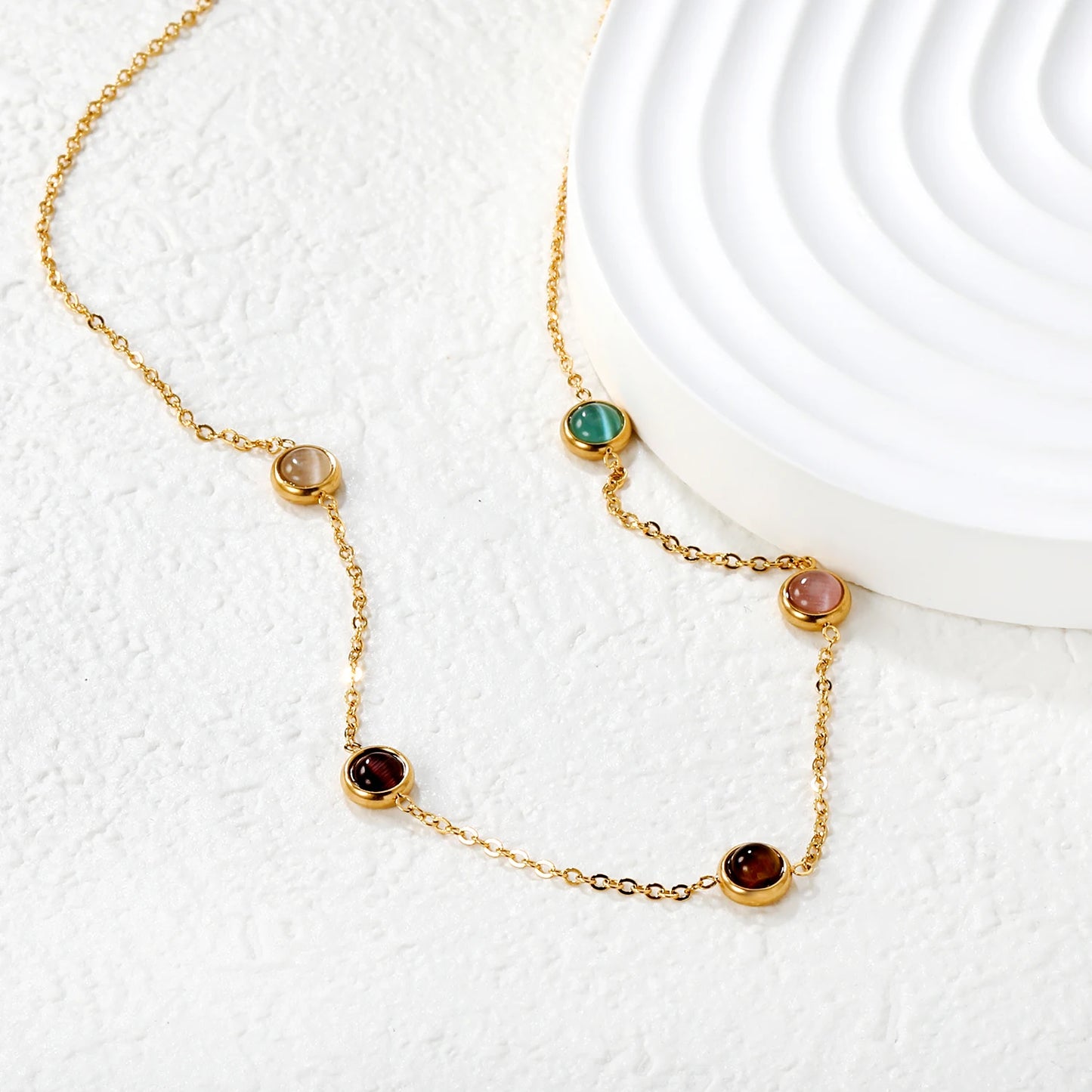 Colorful Rhinestone Chain Necklace – Multicolor Zirconia 18K Gold-Plated Stainless Steel Sweater Necklace for Women