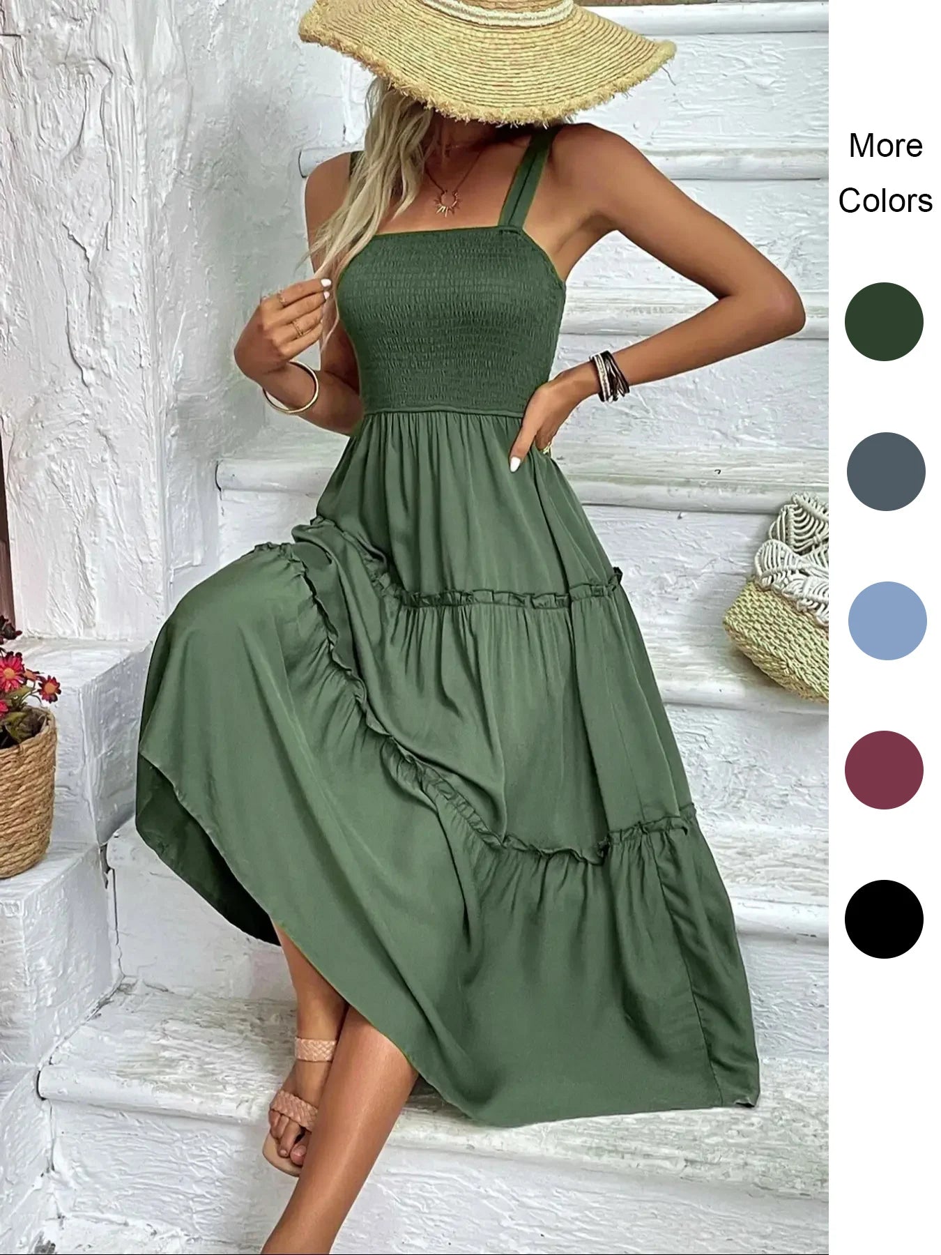 Women's Ruched Bust Ruffle Hem Sleeveless Slip Dress - Summer Sexy Bodycon Tube Strap Dress for Party Beachwear