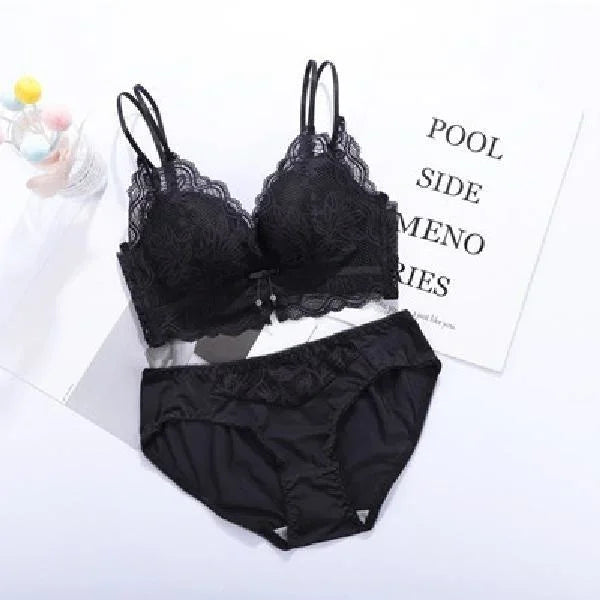 Women's Deep V Sexy Push Up Bra for Small Flat Chest | Ultra-Thick 3D Cup Lingerie with Gathered Back | Wire-Free Beaded Bra Set (32–38 / 70–85 AB)