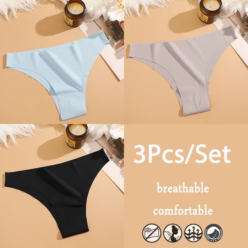 FINETOO 3Pcs/Set Ice Silk Seamless Underwear Low Waisted Brazilian Pants Breathable High Elasticity Lingerie Intimates Panties