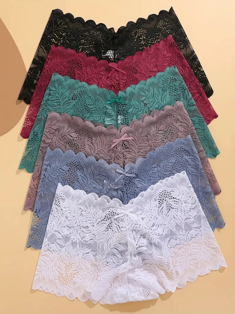 3-Pack Ice Silk Lace Boyshort Briefs – Seamless Low-Rise Underwear for Women (S–XL, 6 Color Sets)