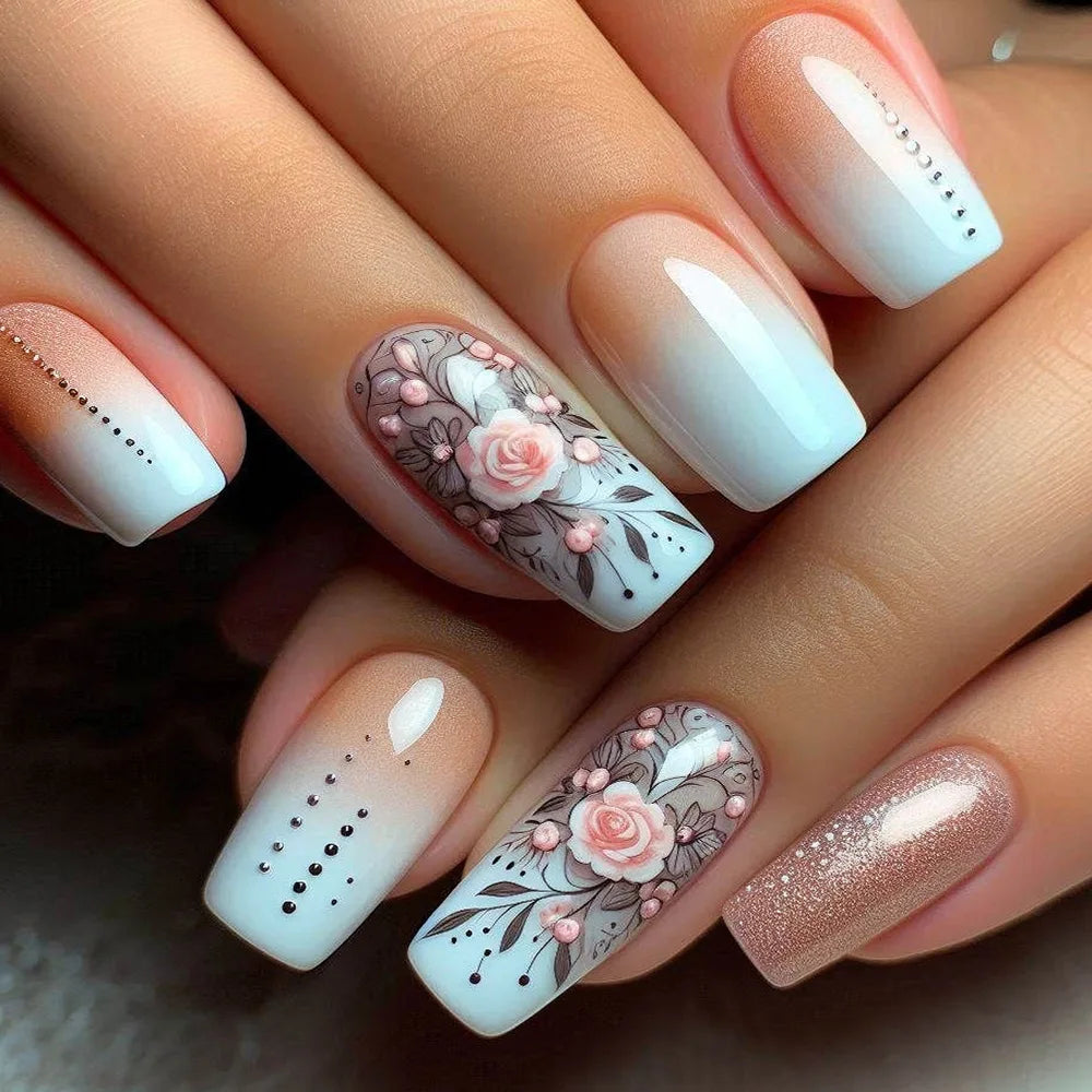 Short Coffin Press-On Nails – Stars & Moon, 24-Piece Set