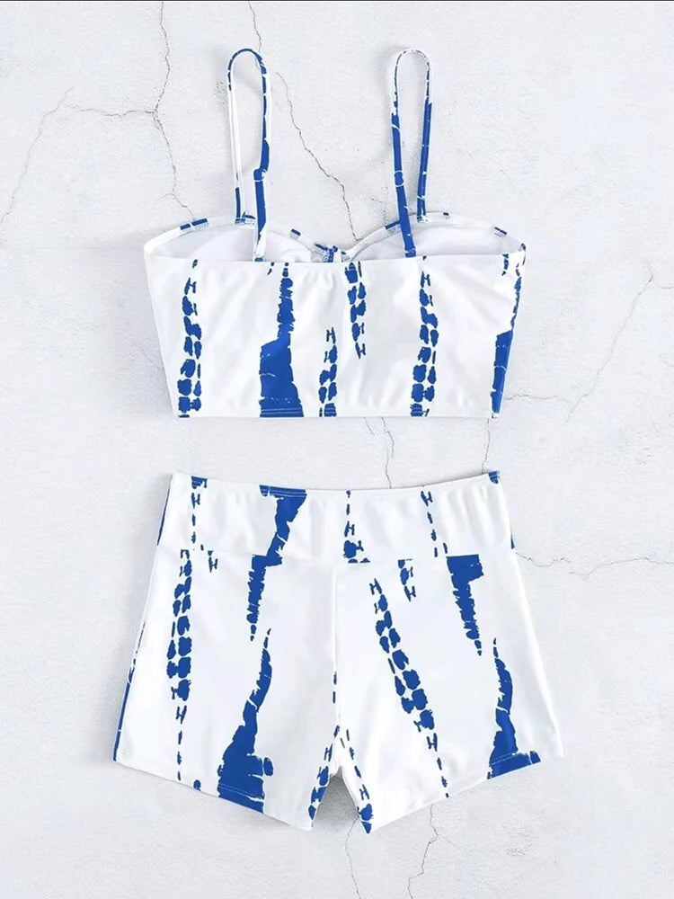 High Waist Shorts Bikini Set — Drawstring Top & Swim Shorts | Women's Swimwear