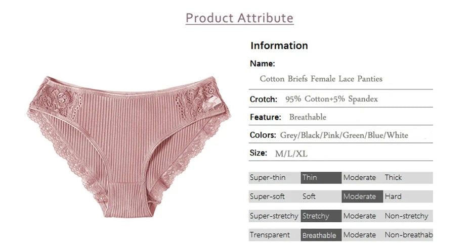 FINETOO 7PCS Cotton Underwear Women's Panties Set Comfort Underpants Floral Lace Briefs For Woman Sexy Low-Rise Pantys Intimates