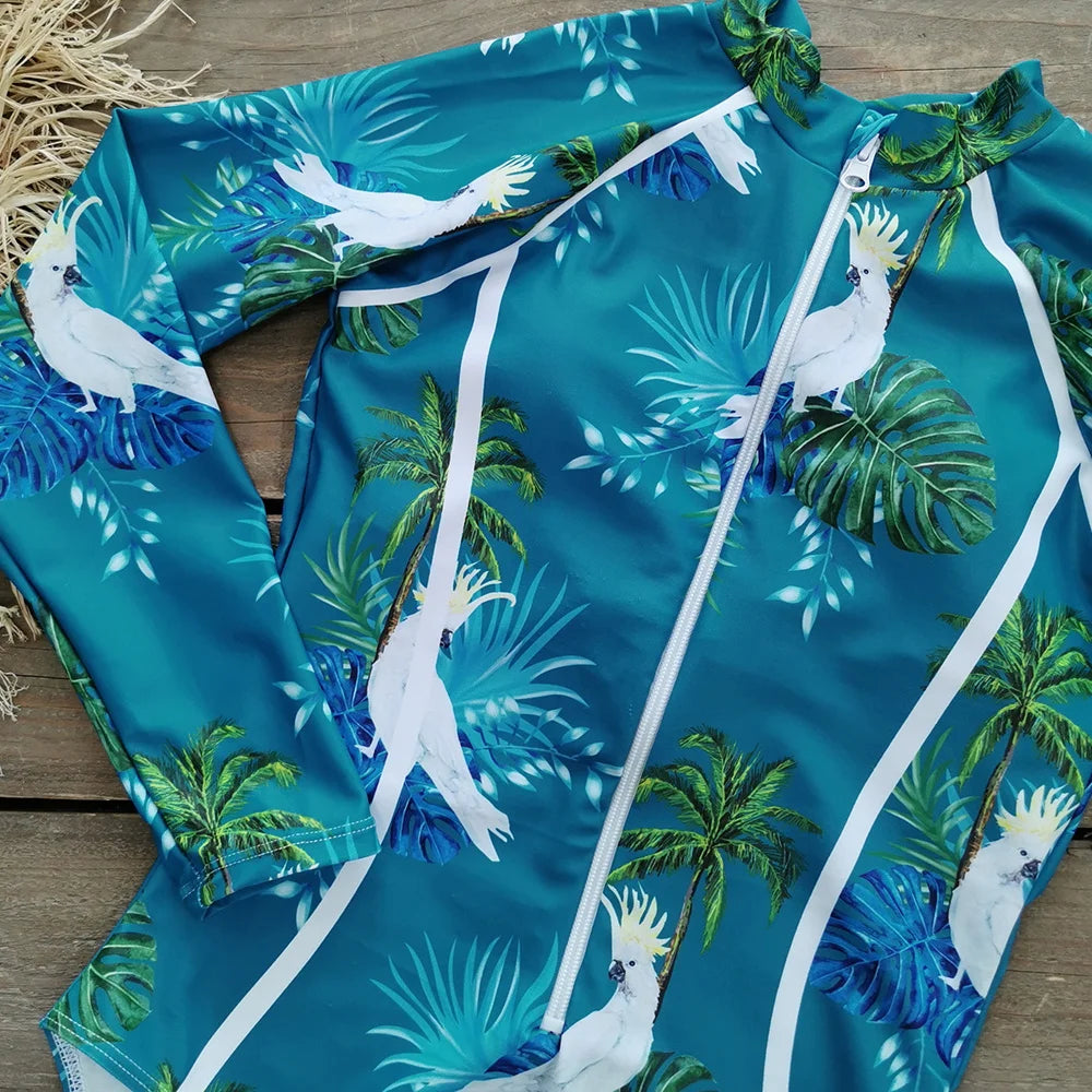 Color Block Surfing One-Piece Swimsuit — Long Sleeve Zipper | Women's Sport Swimwear