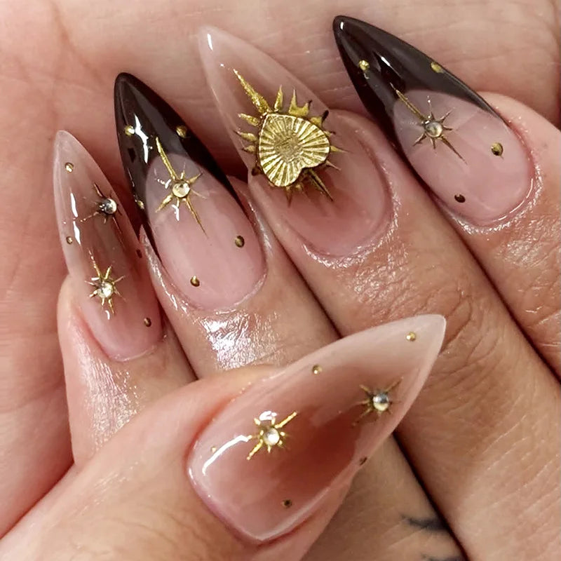 Short Almond Press-On Nails with Glue - Butterfly & Floral Glitter, 24 Pieces