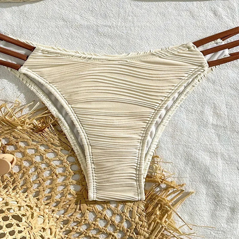 Ruched Bandeau Bikini Set — Brazilian Cut with Metal Detail | Women's Swimwear