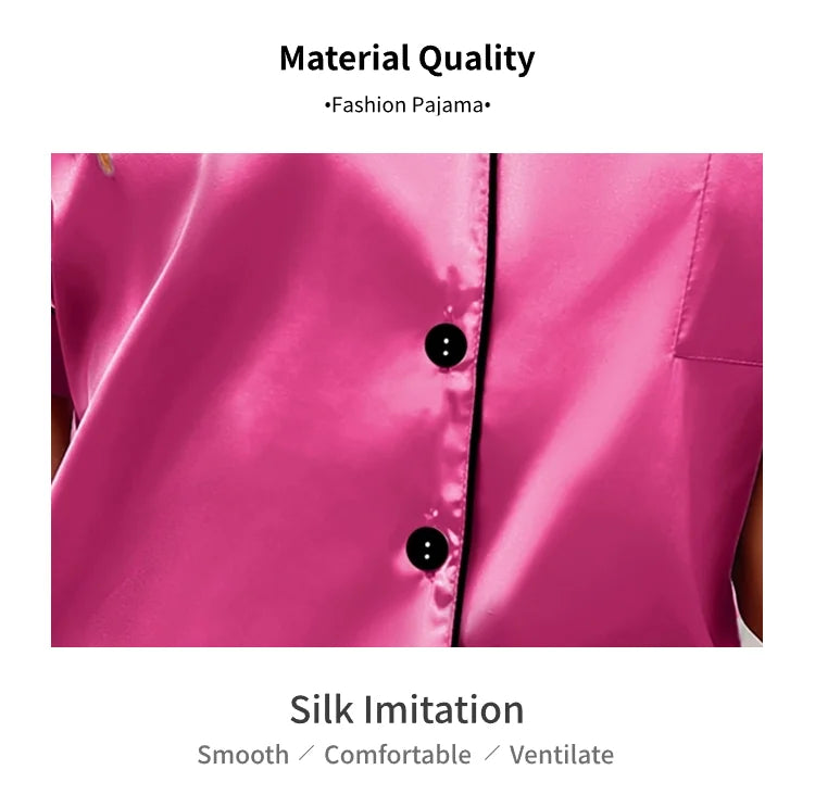 Satin Pajamas Set — Short Sleeve Button Top & Shorts | Women's Summer Sleepwear