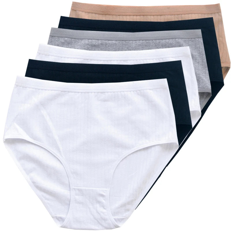 Women's Plus Size Cotton High Waist Briefs – 6-Pack | Breathable Solid Color Underwear (S–2XL)