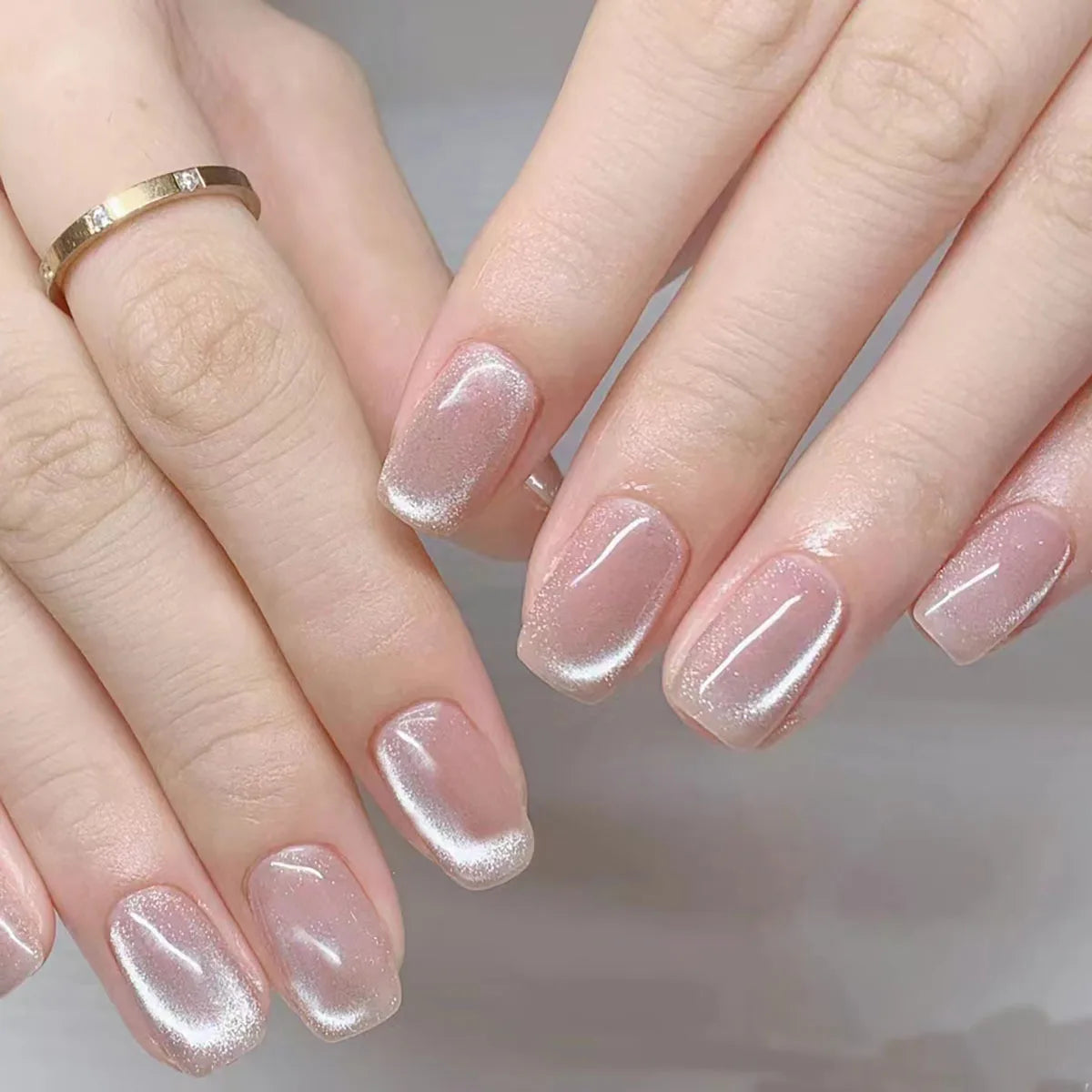 Short Square Cat Eye Press-On Nails with Glue - 24-Piece Set