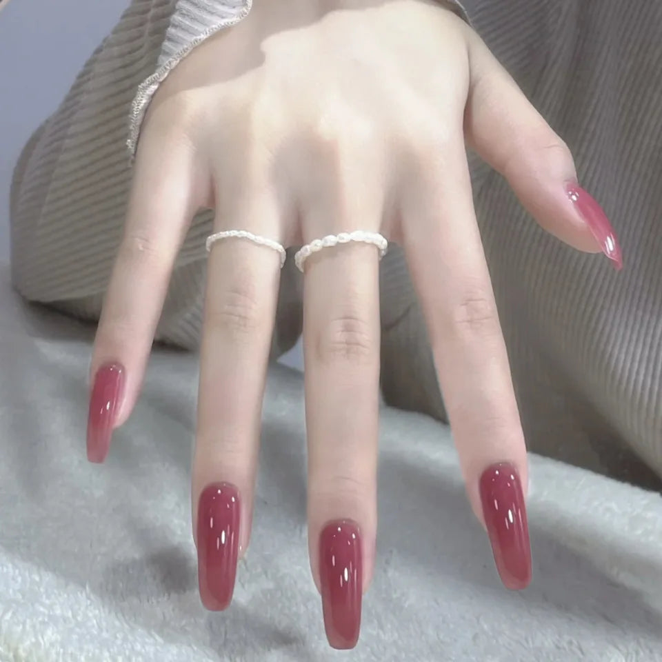 Long Coffin Press-On Nails with Glue – Nude, Pink & Color Designs, 24 Pieces