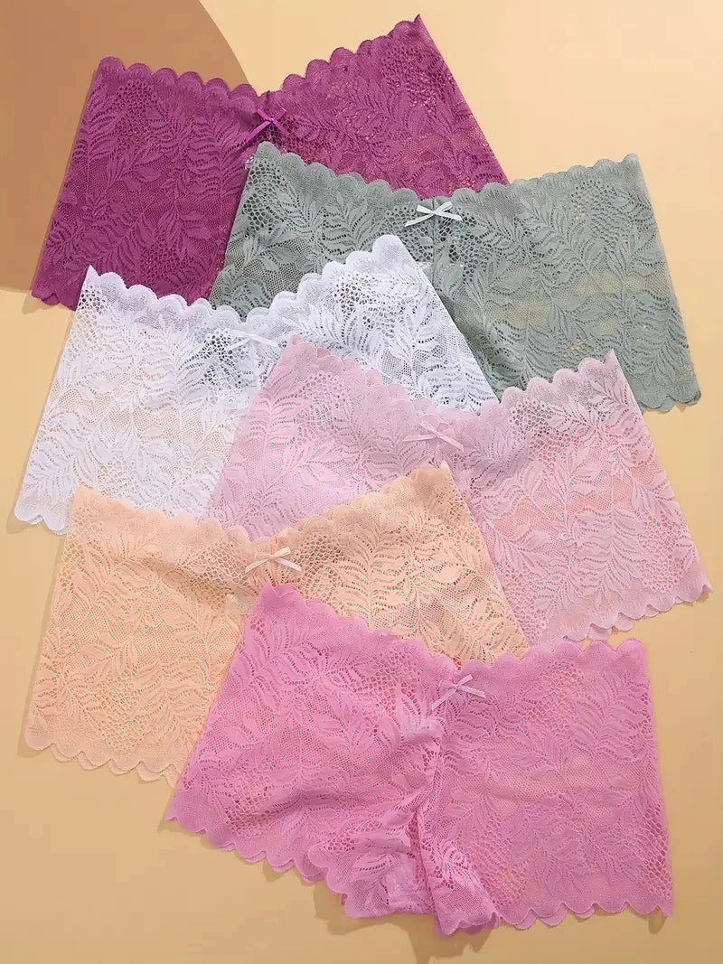 3-Pack Ice Silk Lace Boyshort Briefs – Seamless Low-Rise Underwear for Women (S–XL, 6 Color Sets)
