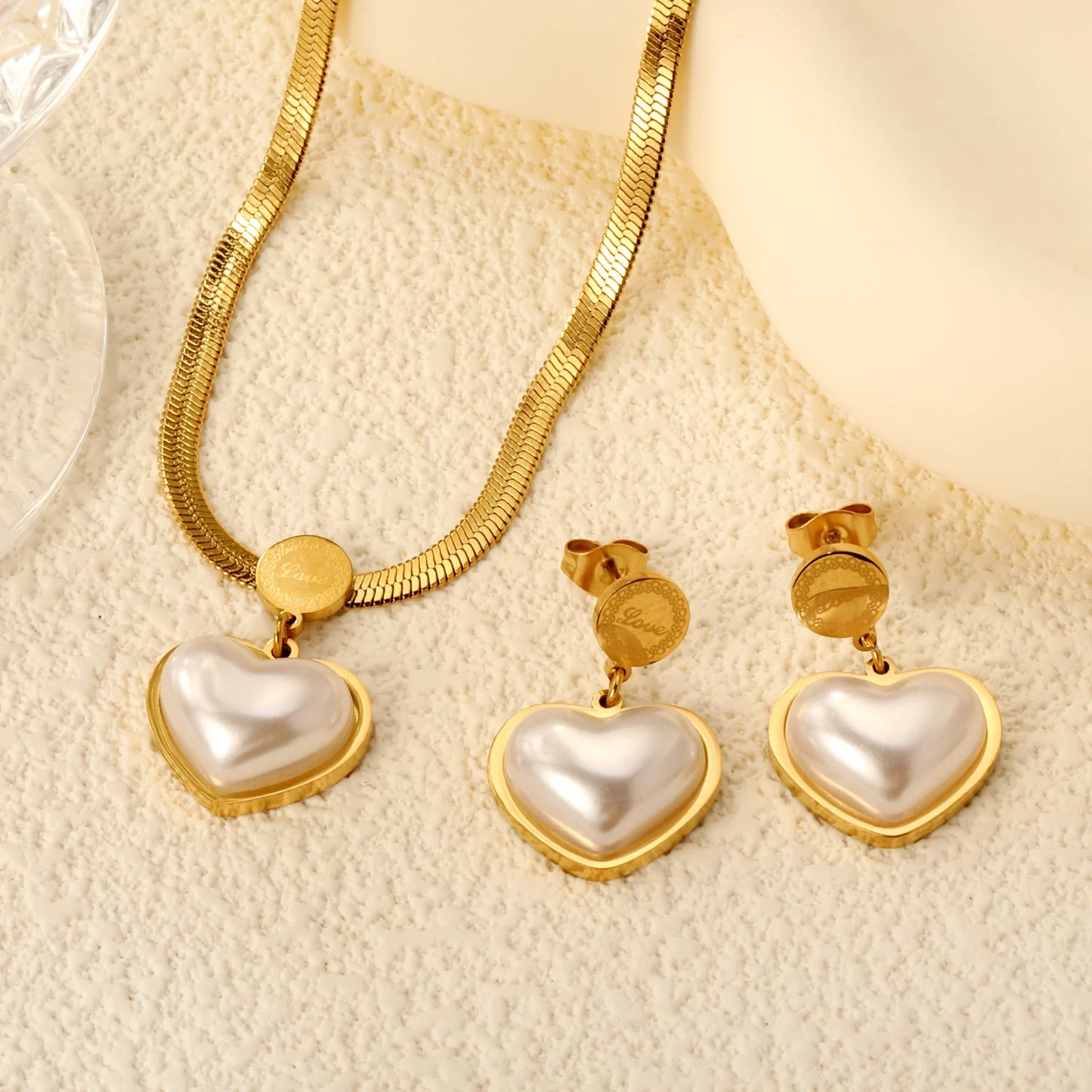 LUXUKISSKIDS Fashion Cubic Love Heart Minimalist Jewelry Set Necklace Earrings Bracelets Stainless Steel Women Party Accessories