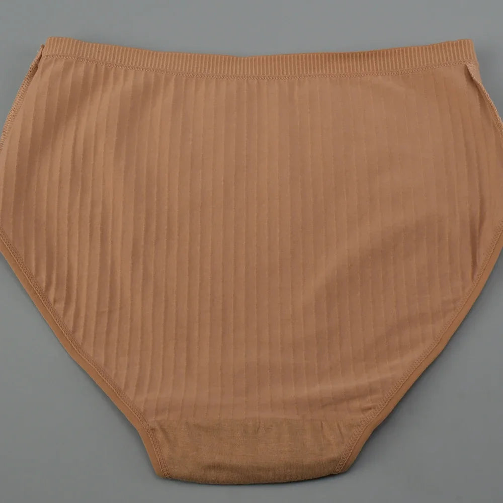 Women's Plus Size Vertical Stripe High-Waist Cotton Briefs | Breathable Soft Underwear (S–2XL)