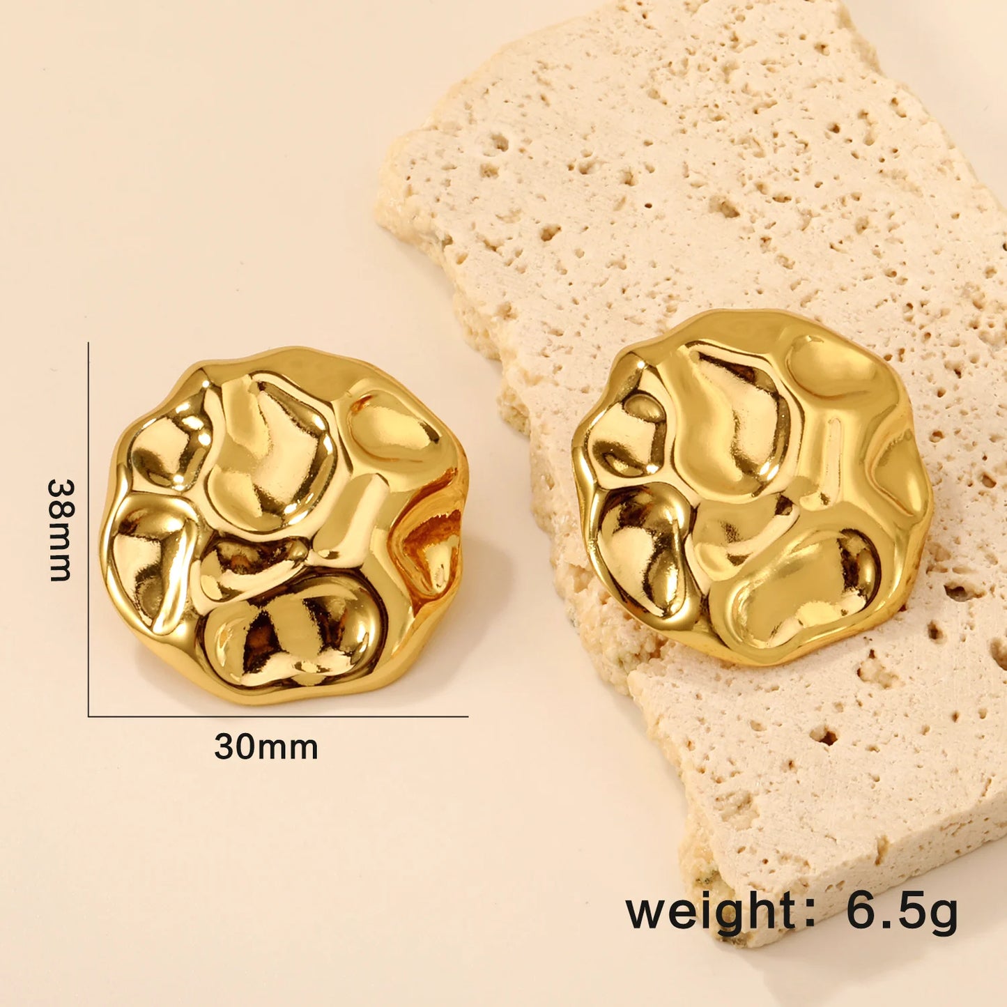 Round Stud Earrings – 18K Gold-Plated Geometric Stainless Steel Piercing Earrings for Women