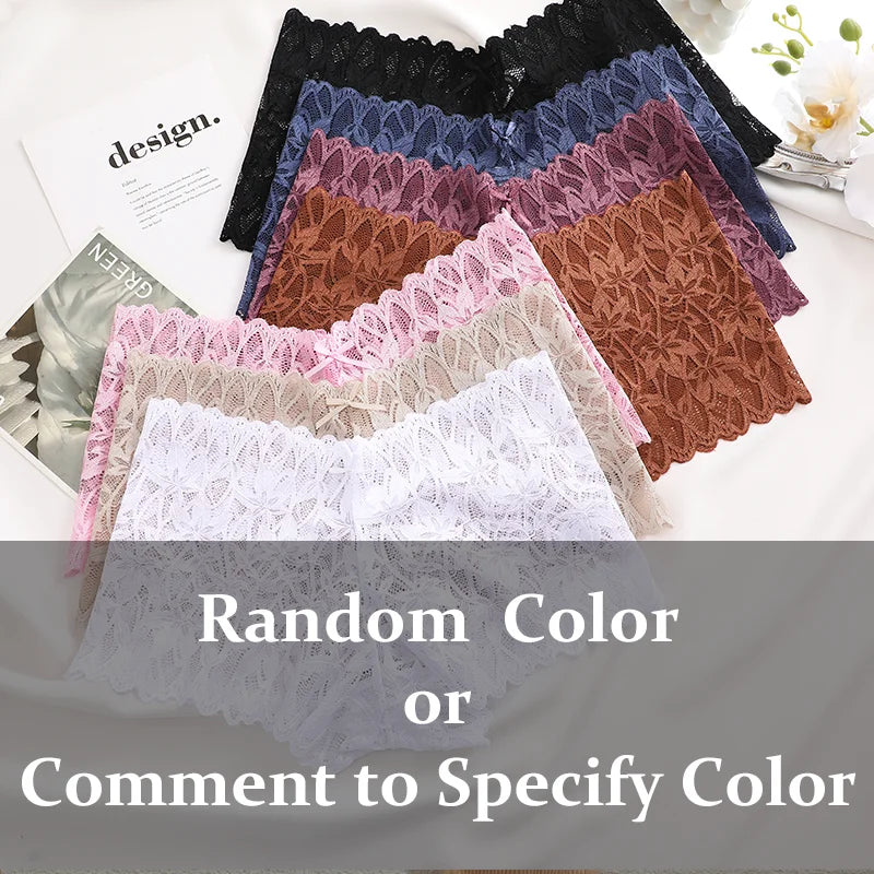 3-Pack Lace Boyshort Panties – Low-Rise Floral Underwear for Women (S–XL, 14 Color Sets)