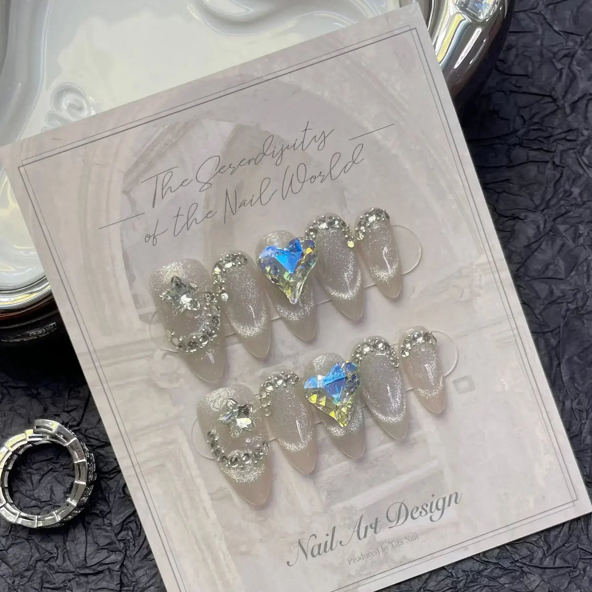 Handmade Cat-Eye Press-On Nails – Glitter Almond 10-Piece Kit